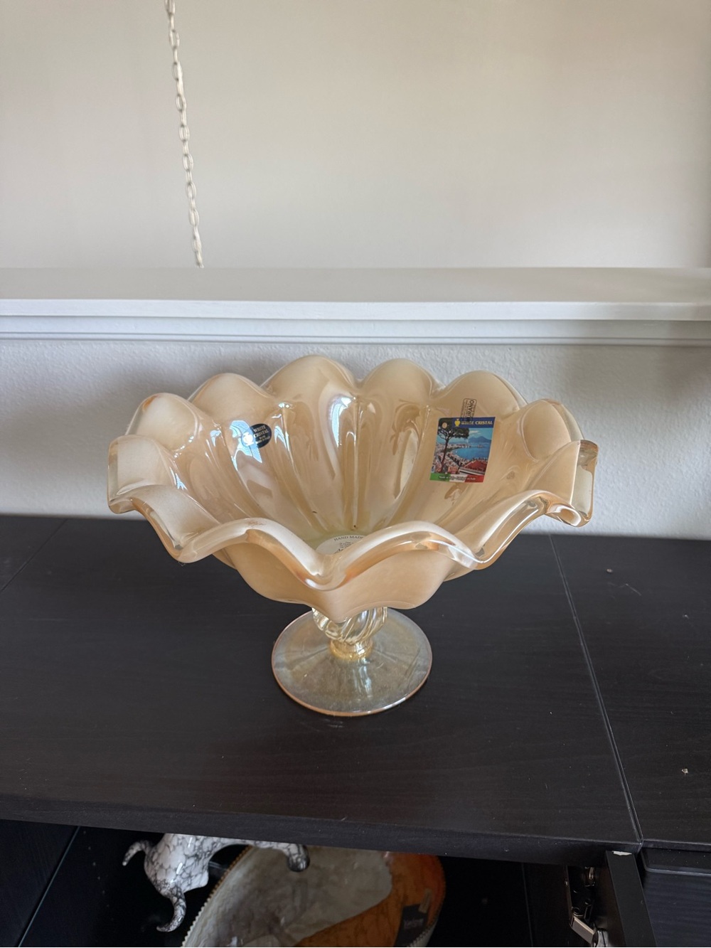 Murano italy new Glass Pedestal Bowl in Peach Cream